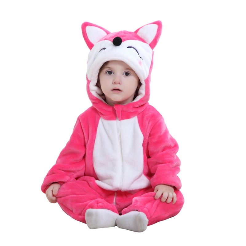 TONWHAR Unisex-Baby Animal Onesie Costume Cartoon Animal Outfit Homewear Kids' One-Piece Rompers(6-12 Months, Rose Fox) - Image 1